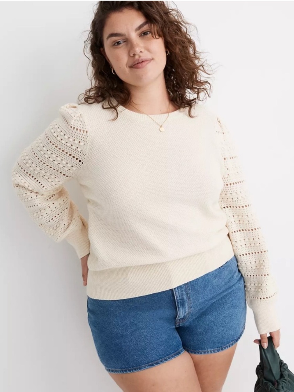 Madewell Bobble-Sleeve Pullover Neutral Cream White Crewneck NWOT S/M